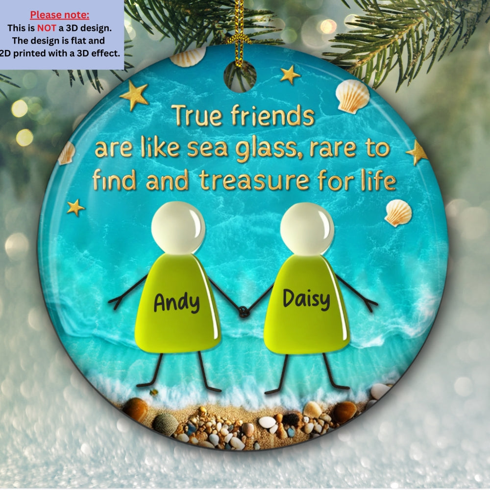 Sea Glass Friendship - Personalized Custom 3D Inflated Effect Ceramic Ornament