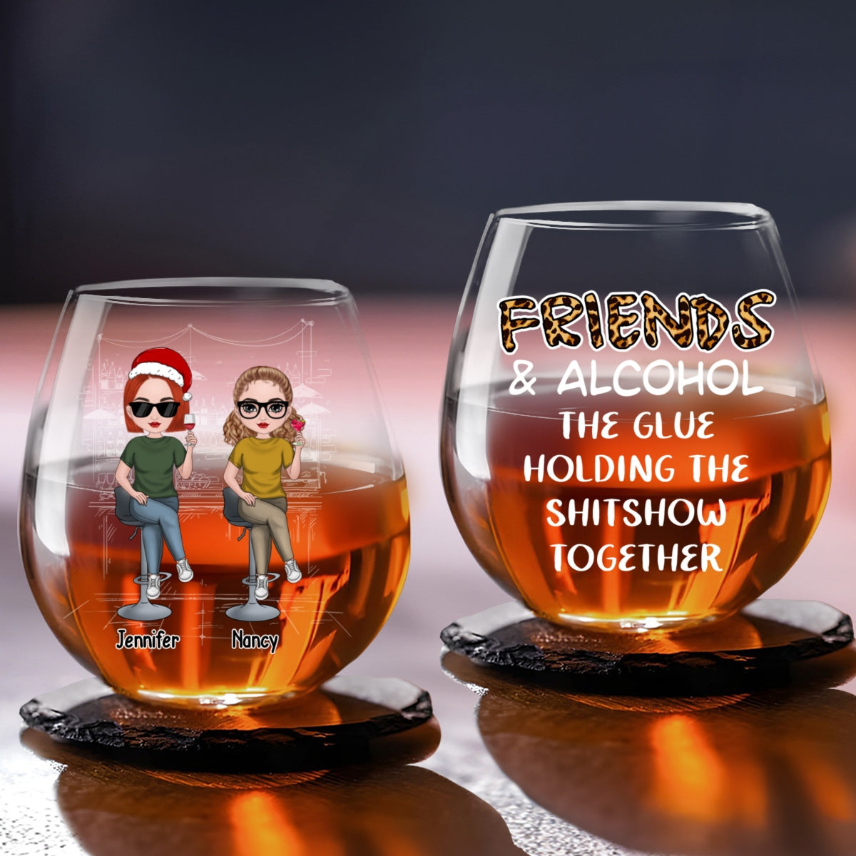Friends And Alcohol - Personalized Custom Wine Glass