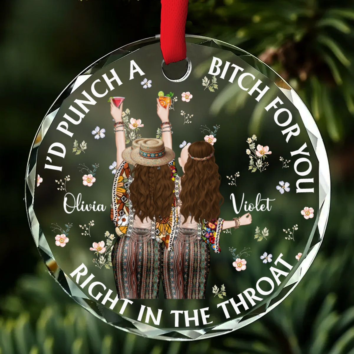 Punch Bitch Hippie Version - Personalized Custom Glass Ornament