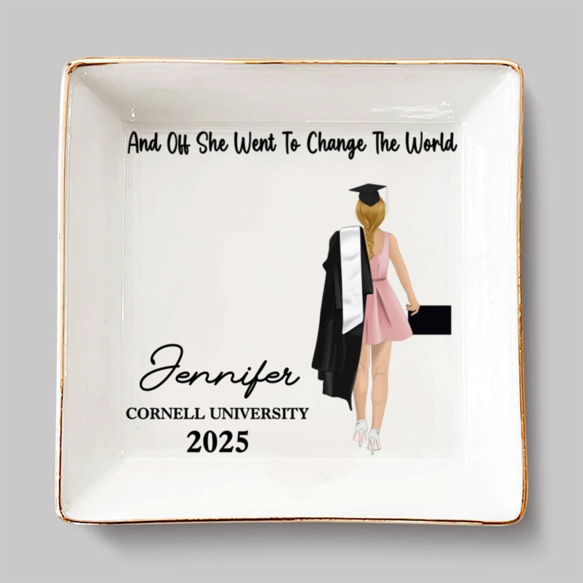 She Went To Change The World - Personalized Custom Jewelry Dish