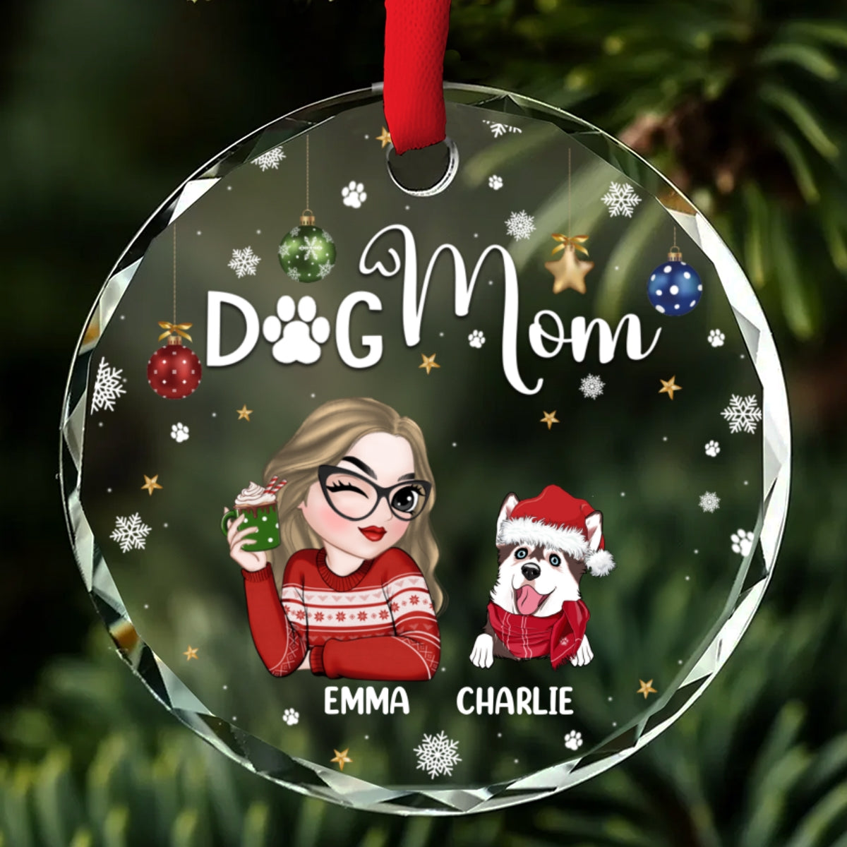Dog Mom - Personalized Custom Glass Ornament
