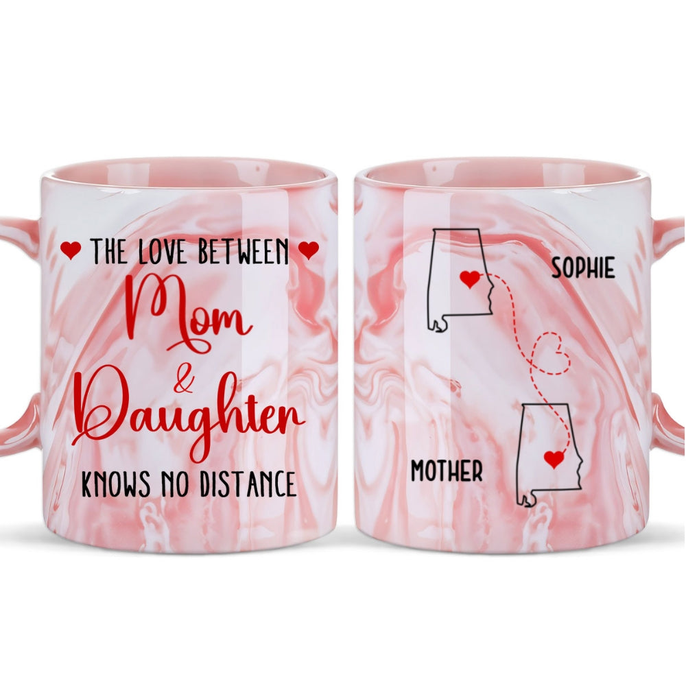 Knows No Distance - Personalized Custom Pink Marble Mug