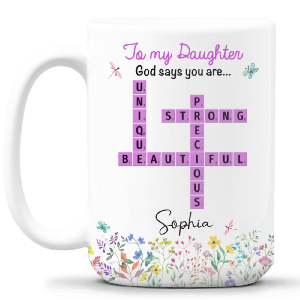 God Says You Are Crossword Art - Personalized Custom Coffee Mug