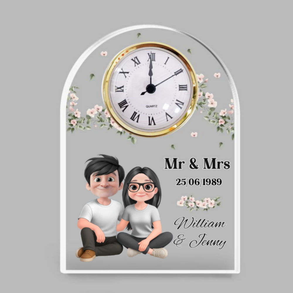 Mr And Mrs - Personalized Custom Acrylic Desk Clock Plaque