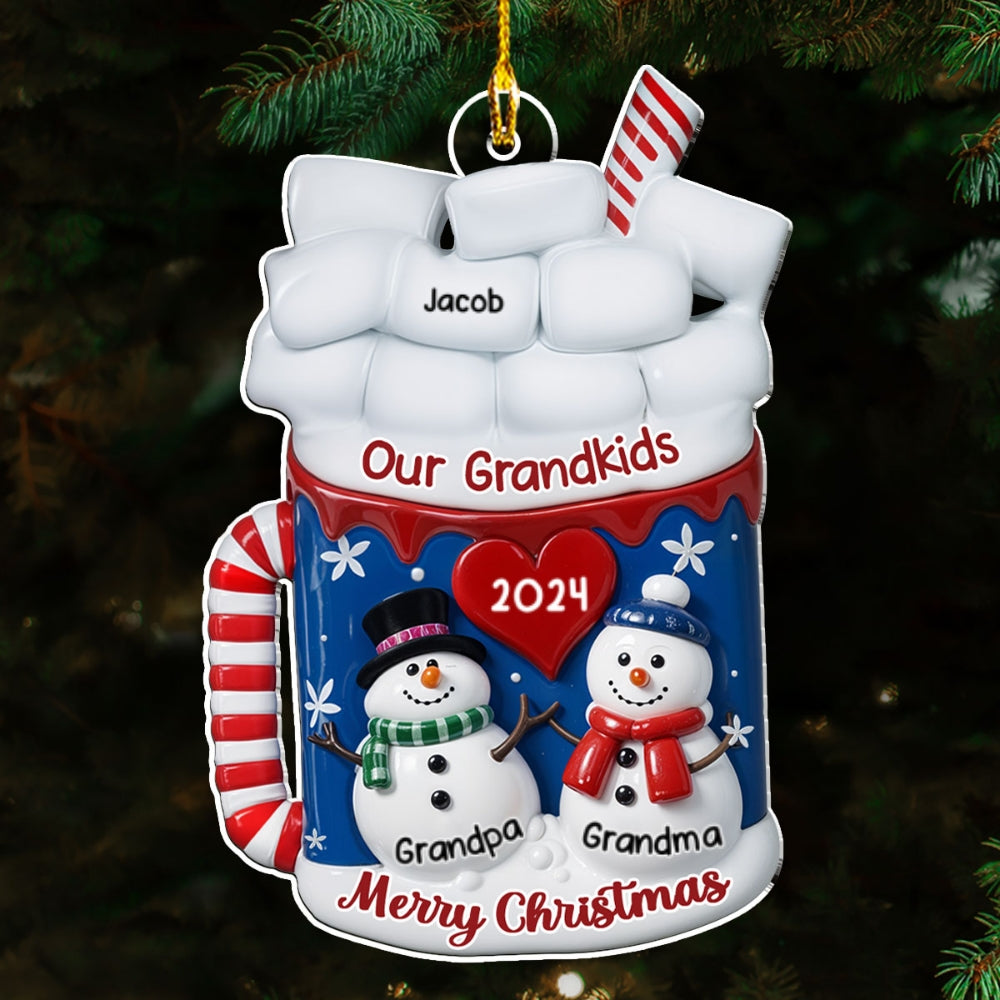 Snowman Grandma And Grandpa - Personalized Custom Acrylic Ornament