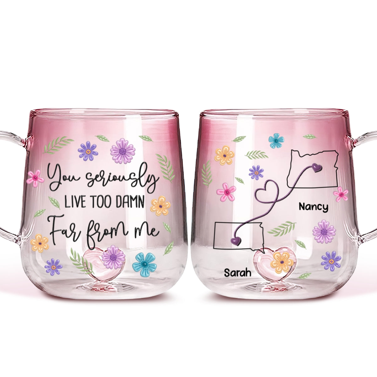 Wish You Lived Much Closer - Personalized Custom Pink Gradient Glass Mug
