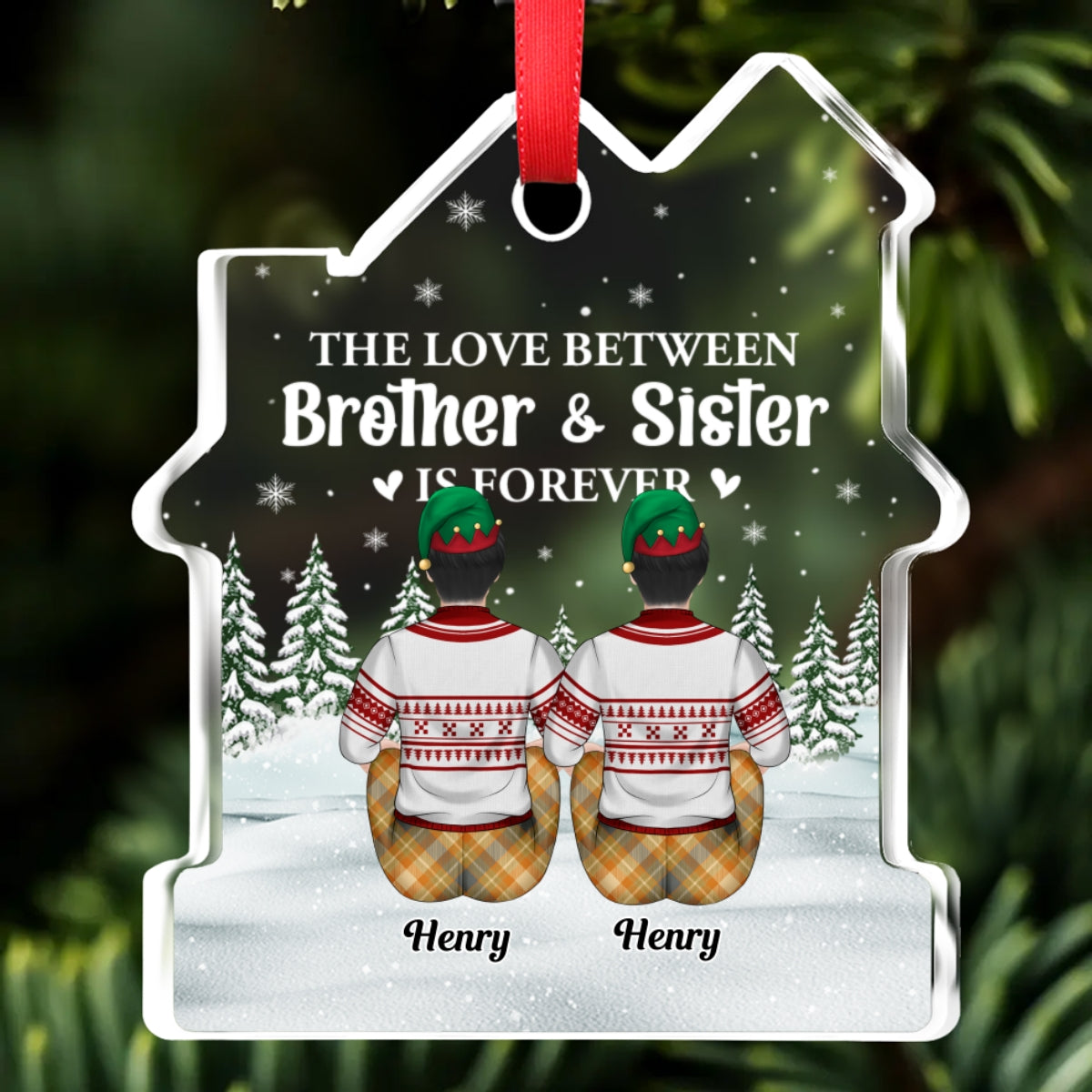 Sibling Love Is Forever - Personalized Custom House Shaped Glass Ornament