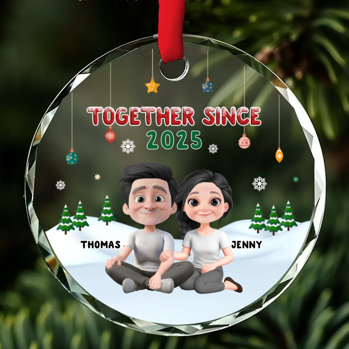 Together In Christmas - Personalized Custom Glass Ornament