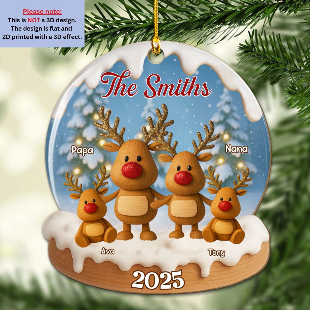 Family Christmas Reindeer - Personalized Custom Wood Ornament