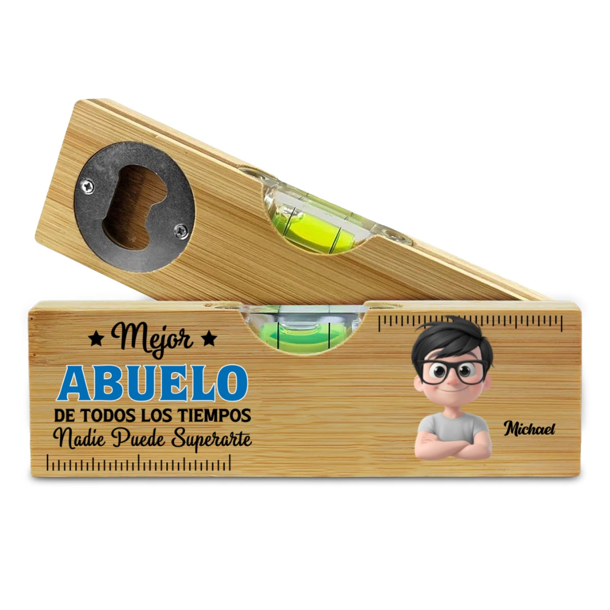 Nadie Puede Superarte - Abridor de Botellas de Madera Personalizado con Nivel