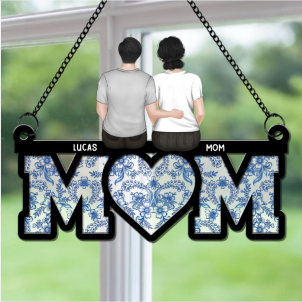 Mother And Daughter Sitting Together - Personalized Custom Suncatcher