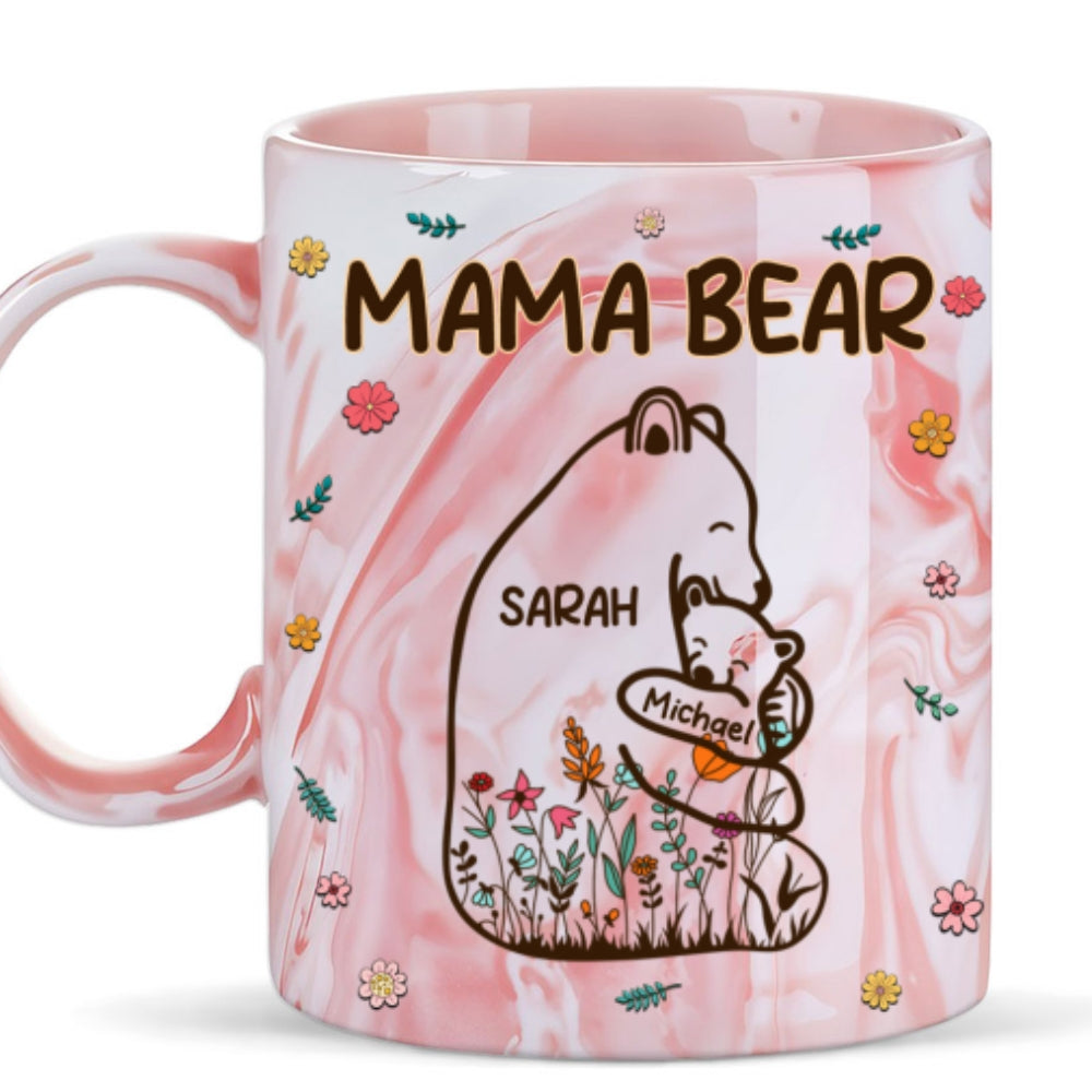 Mama Bear - Personalized Custom Pink Marble Mug