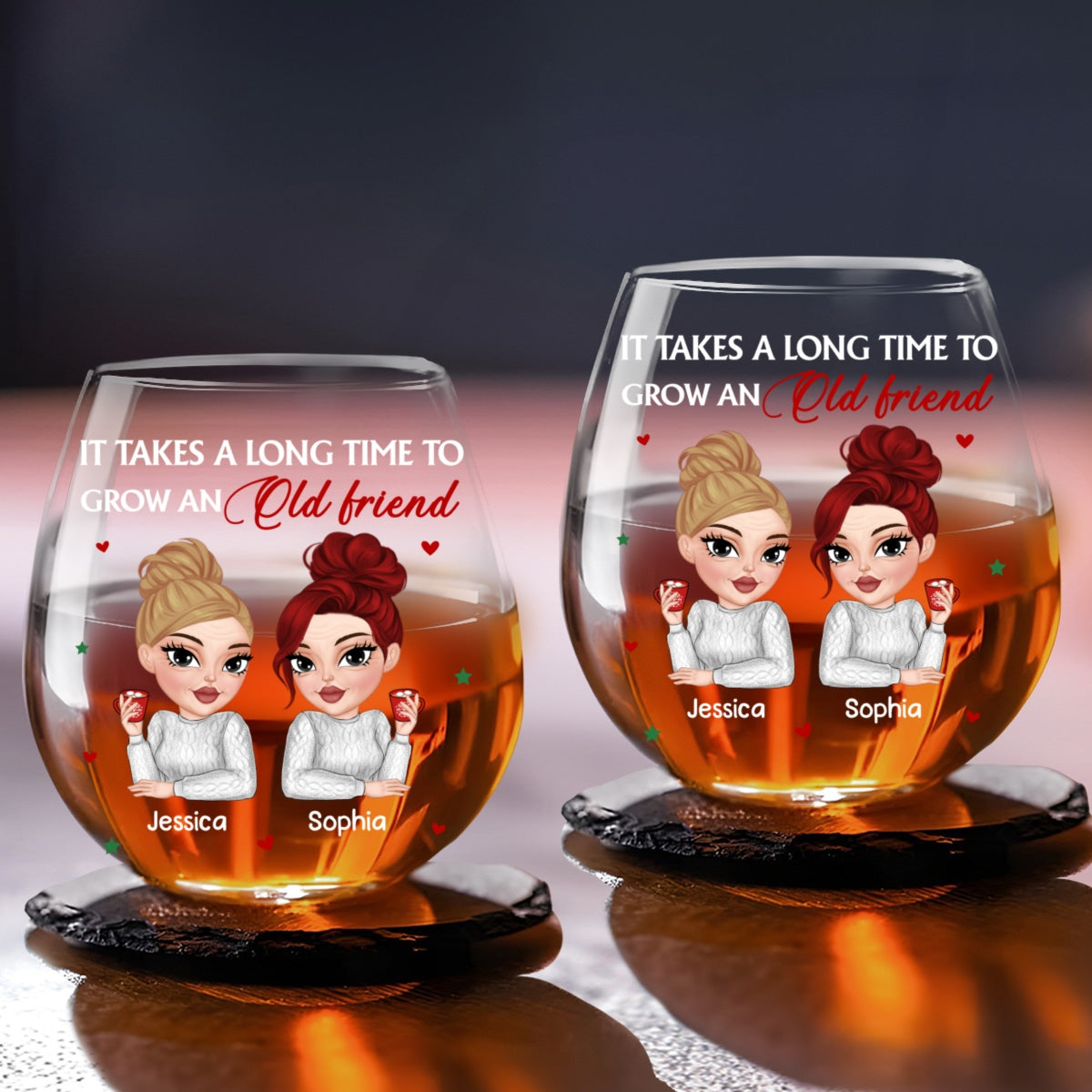 It Takes A Long Time To Grow Old Friends - Personalized Custom Wine Glass
