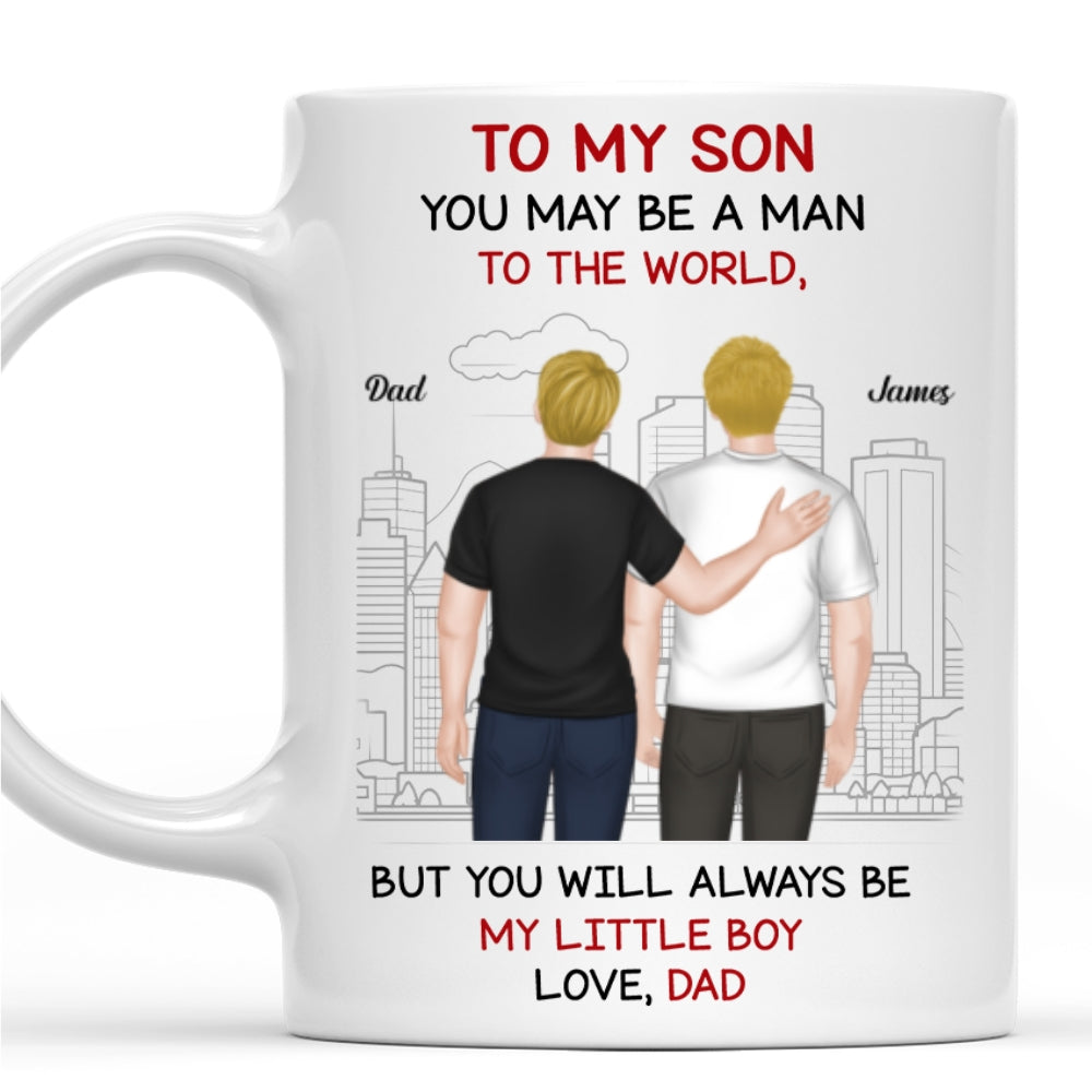 Man To World Boy To Dad - Personalized Custom Coffee Mug