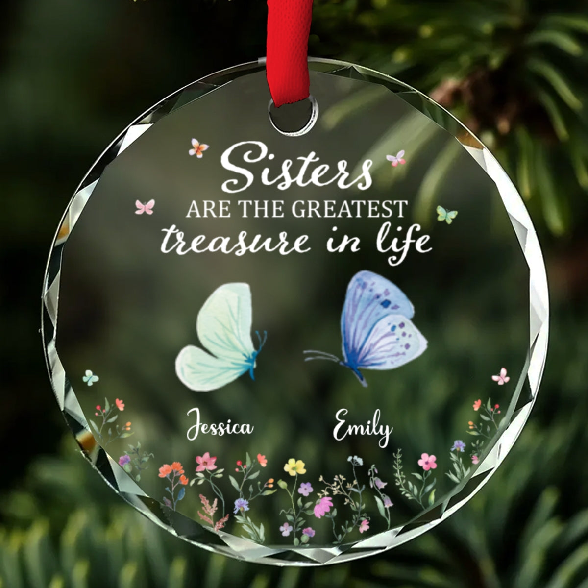 Sisters Make Life More Beautiful - Personalized Custom Glass Ornament