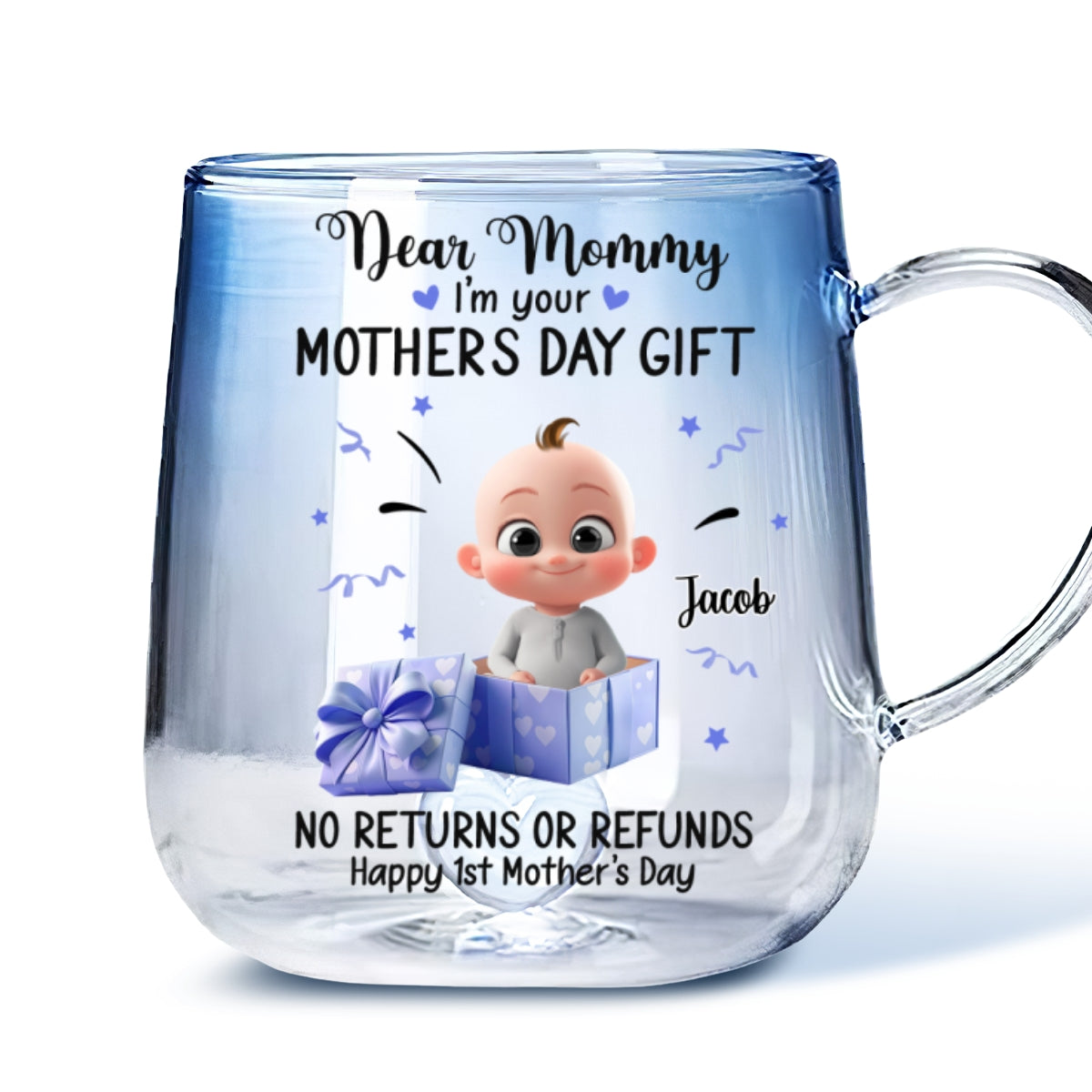 Dear Mommy I Am Your Gift - Personalized Custom Blue Gradient Glass Mug