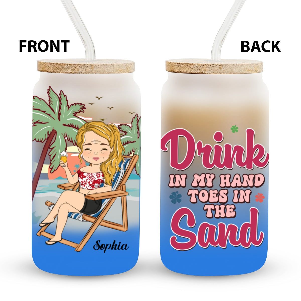 Just A Girl Who Loves Beaches - Personalized Custom Ombre Frosted Glass Can