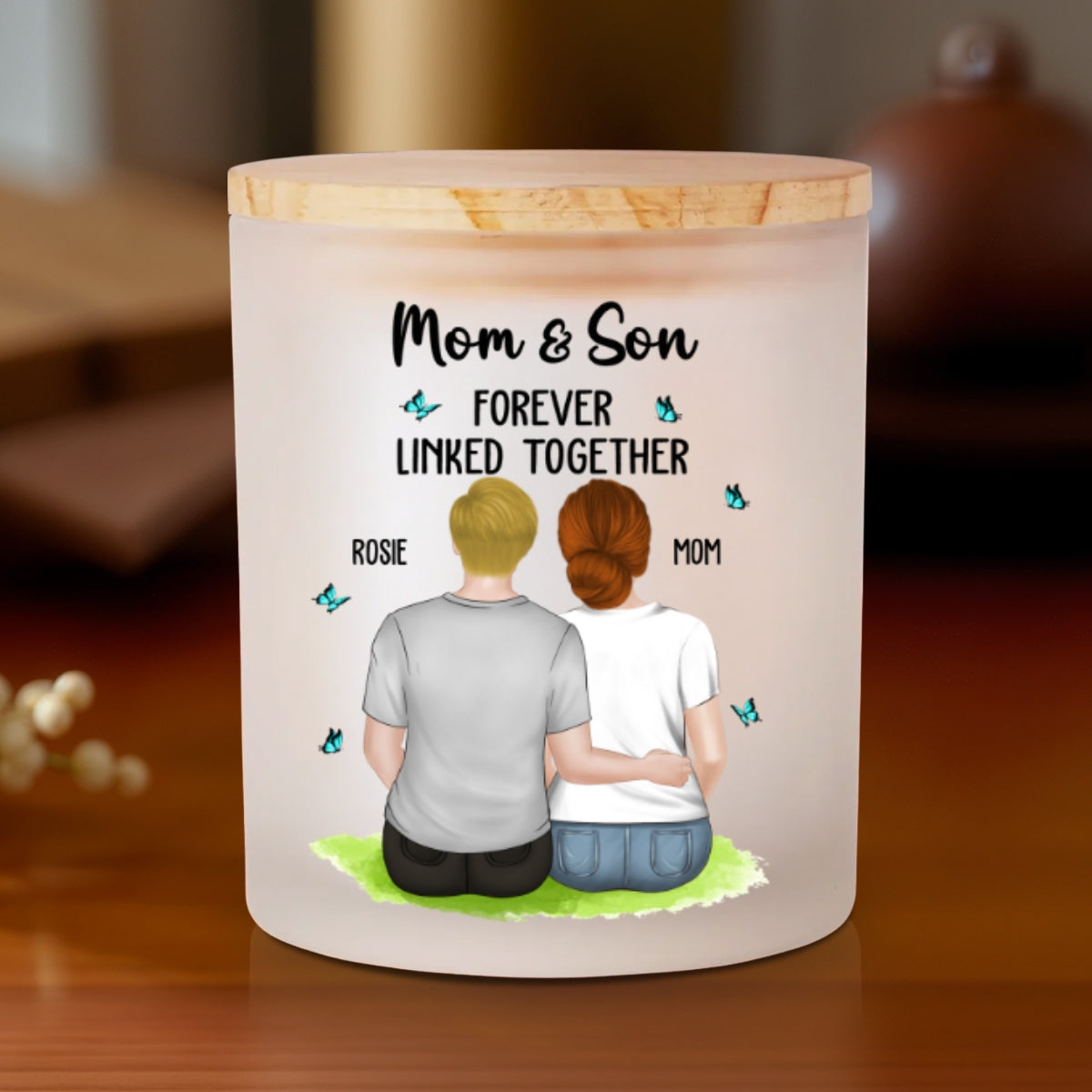 Mom And Children Forever Linked Together - Personalized Custom Glass Jar With LED Candle