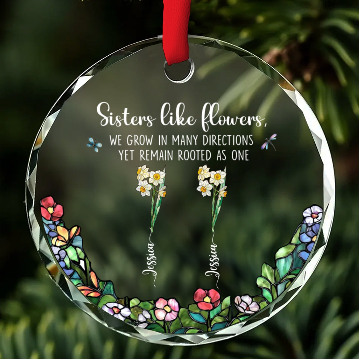 Sisters Bloom From Same Root - Personalized Custom Glass Ornament