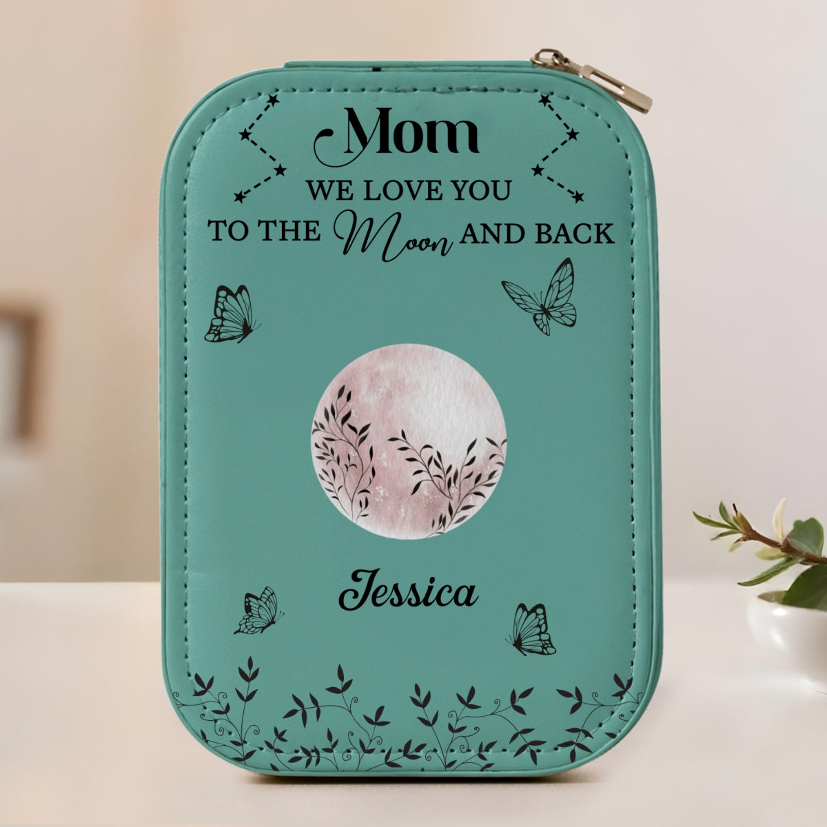 We Love You To The Moon And Back - Personalized Custom Jewelry Box With LED Mirror
