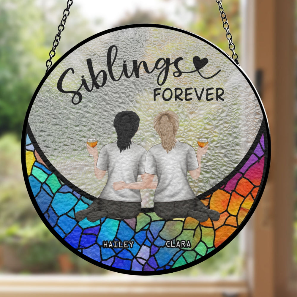 Friends Sitting On The Moon Version 2 - Personalized Custom Window Hanging Suncatcher