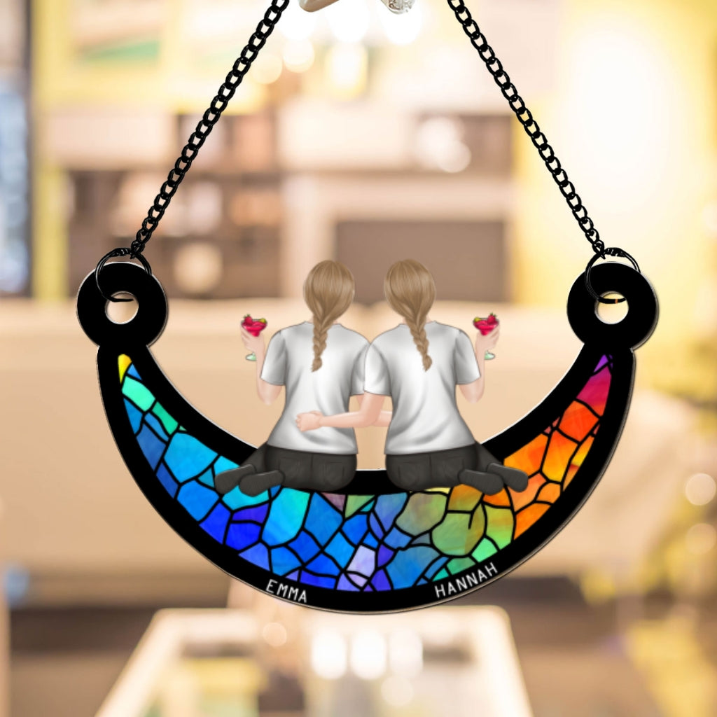 Besties Sitting On The Moon - Personalized Custom Suncatcher