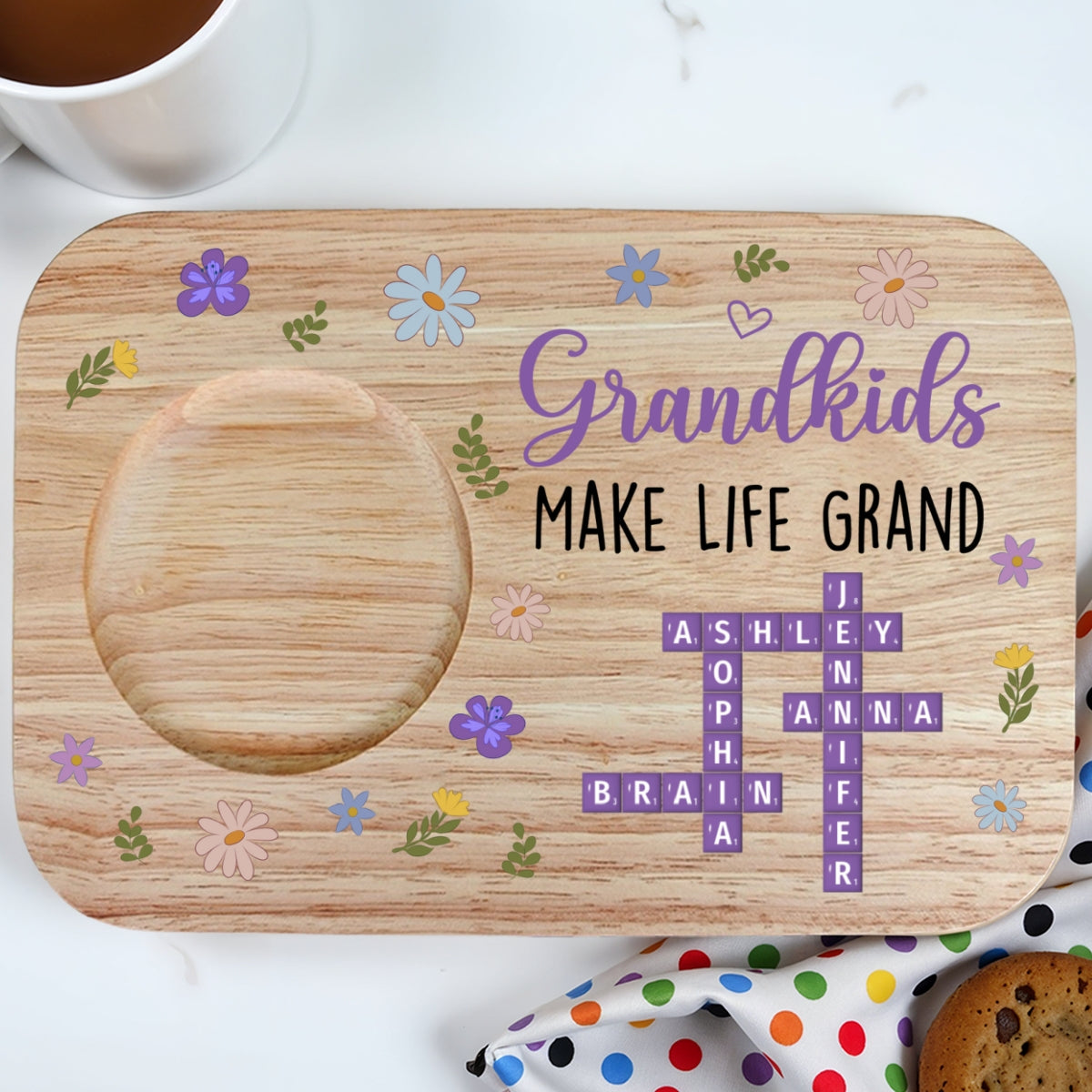 Grandkids Make Life Grand Crossword Puzzle - Personalized Custom Wooden Treat Board