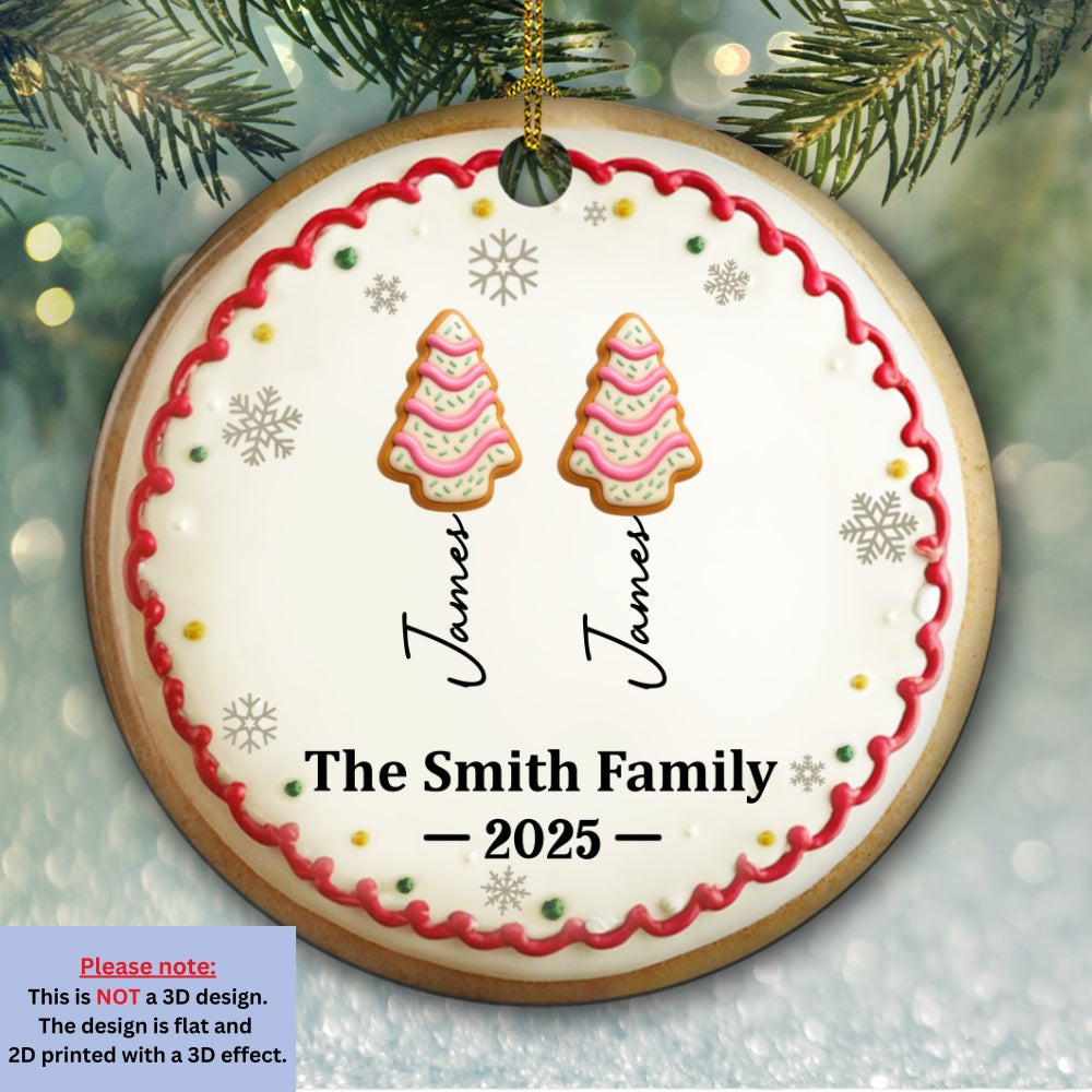 Family Christmas Cake Names - Personalized Custom 3D Effect Ceramic Ornament