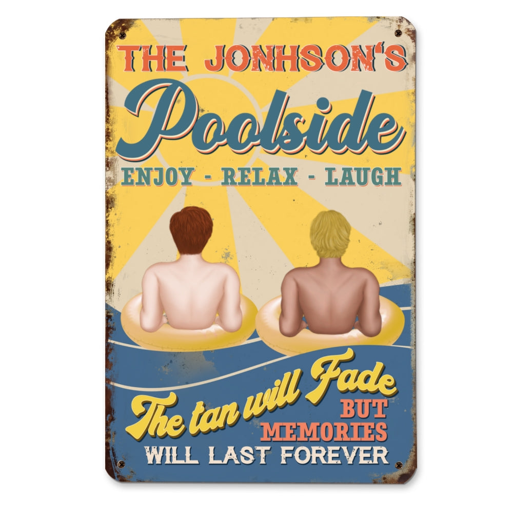 Poolside Enjoy Relax Laugh - Personalized Custom Metal Sign