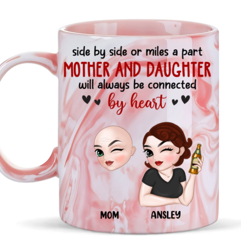 Will Always Be Connected By Heart - Personalized Custom Pink Marble Mug