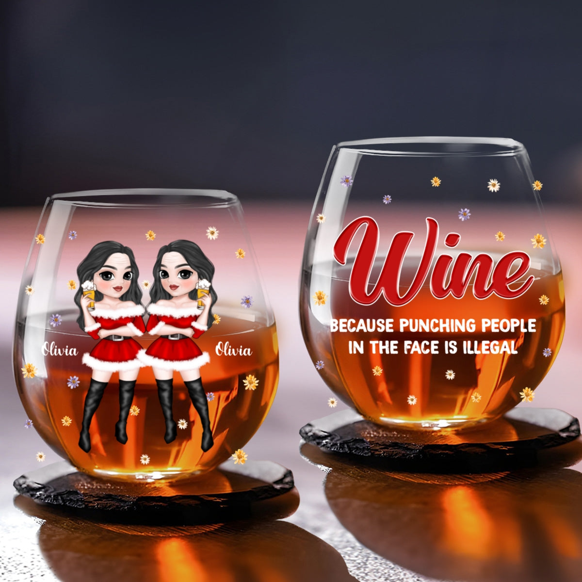 Punching People In The Face Is Illegal - Personalized Custom Wine Glass