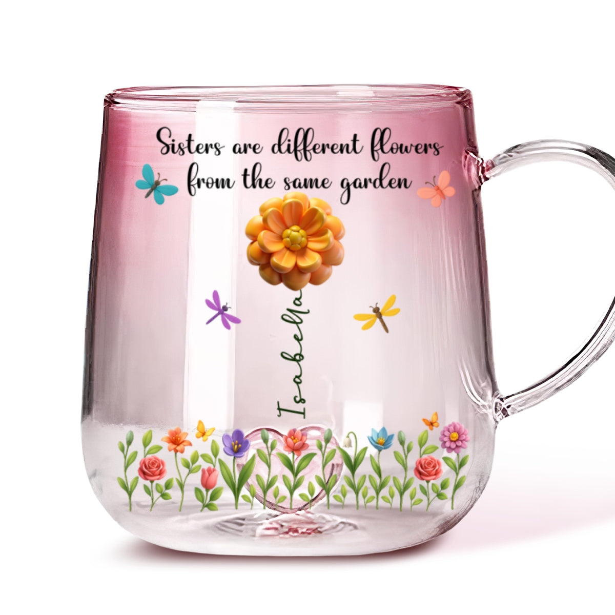Sisters Are Flowers - Personalized Custom Pink Gradient Glass Mug