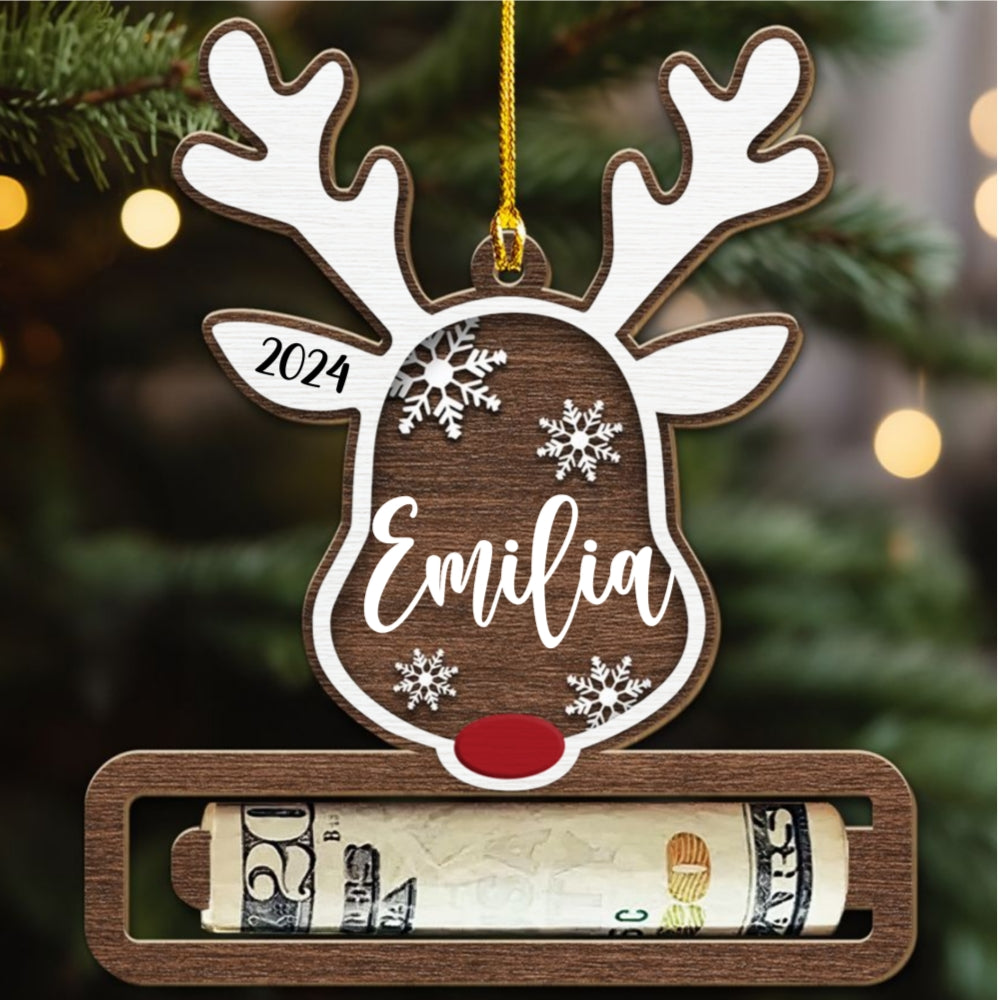 Christmas Reindeer - Personalized Custom Money Holder Wood Ornament