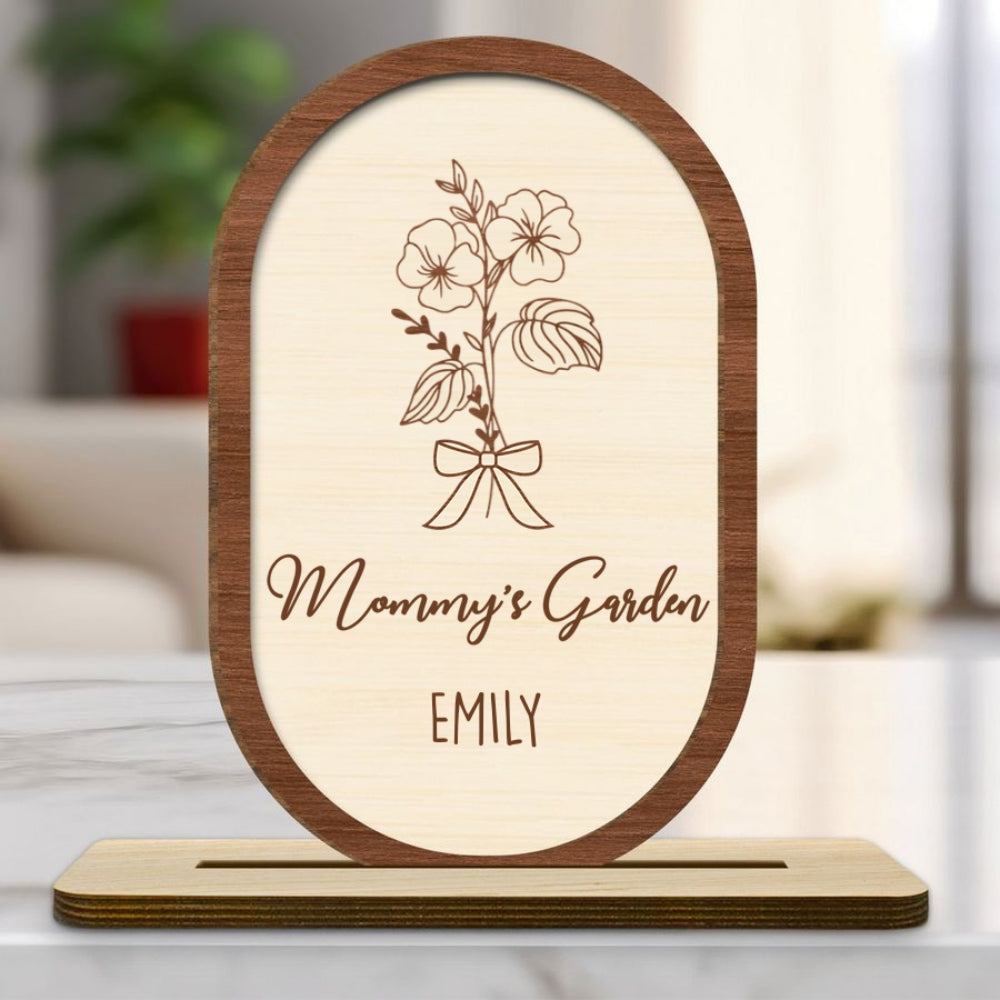 Floral With Family Names - Personalized Custom 2-Layer Wood Plaque With Flat Base