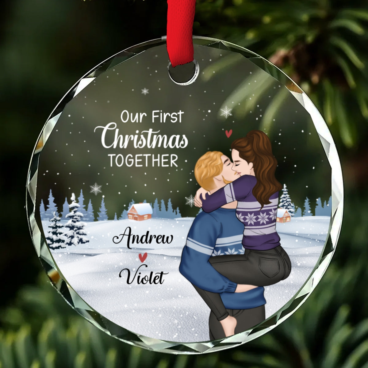 Christmas Together Couple - Personalized Custom Glass Ornament