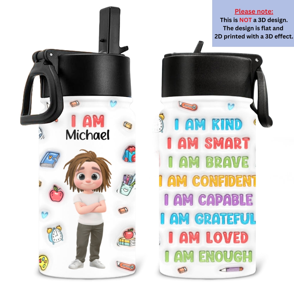 Kind Smart Loved Cartoonize - Personalized Custom 3D Inflated Effect Kids Water Bottle