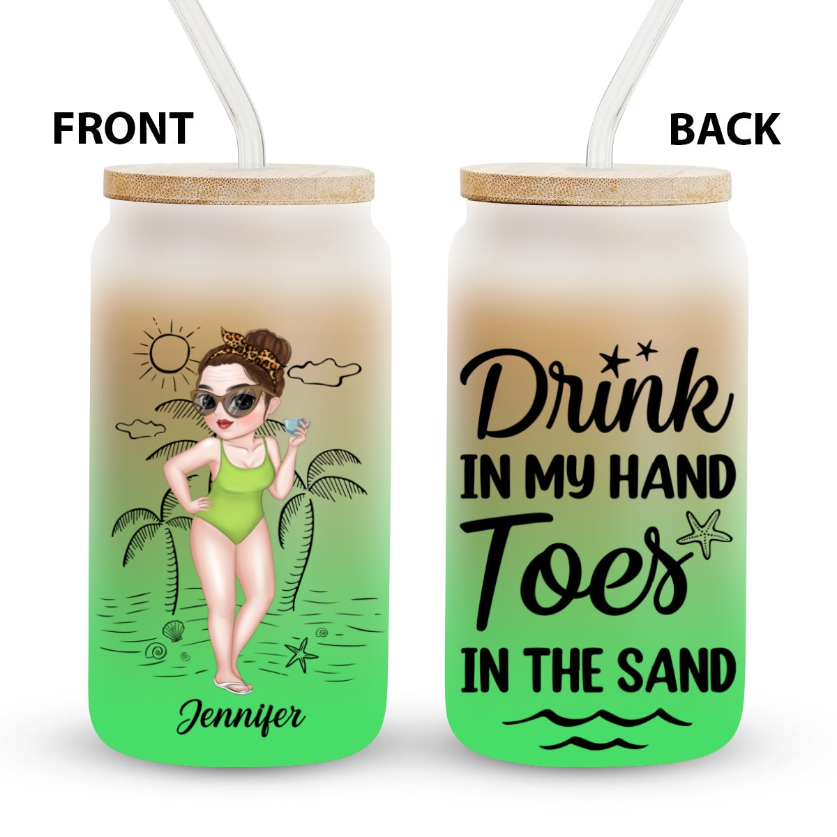 Tanned And Tipsy - Personalized Custom Ombre Frosted Glass Can