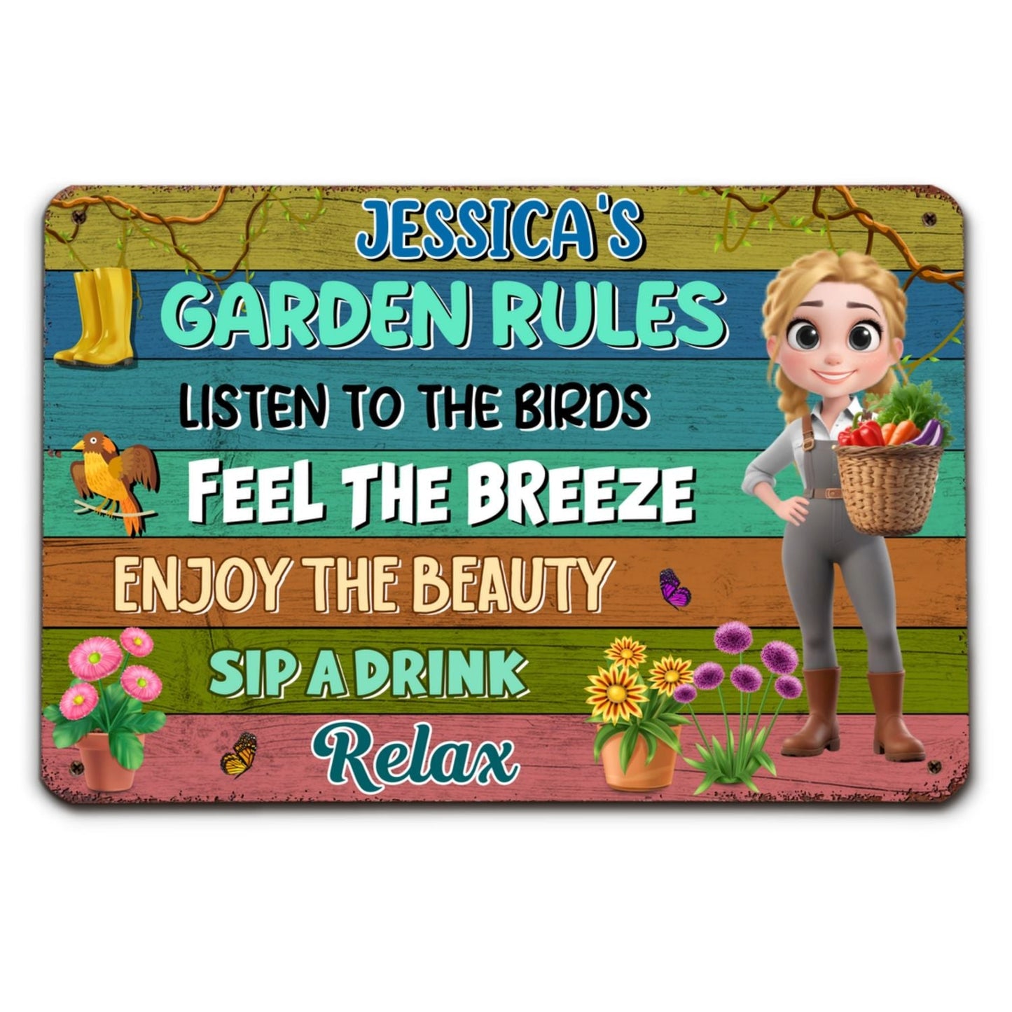 Grandma Garden Rules - Personalized Custom Metal Sign