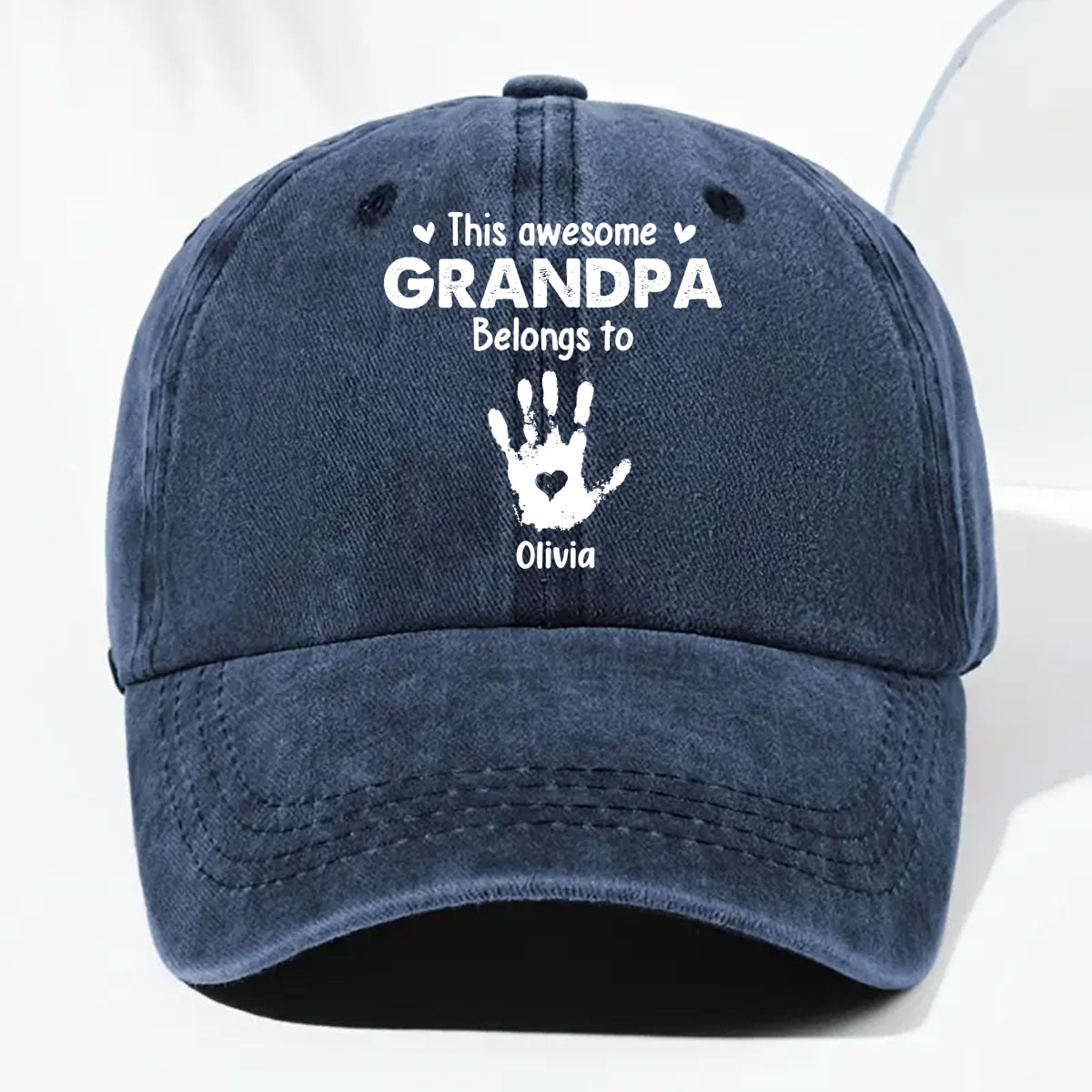 This Awesome Grandpa Belongs To - Personalized Custom Vintage Washed Denim Cap