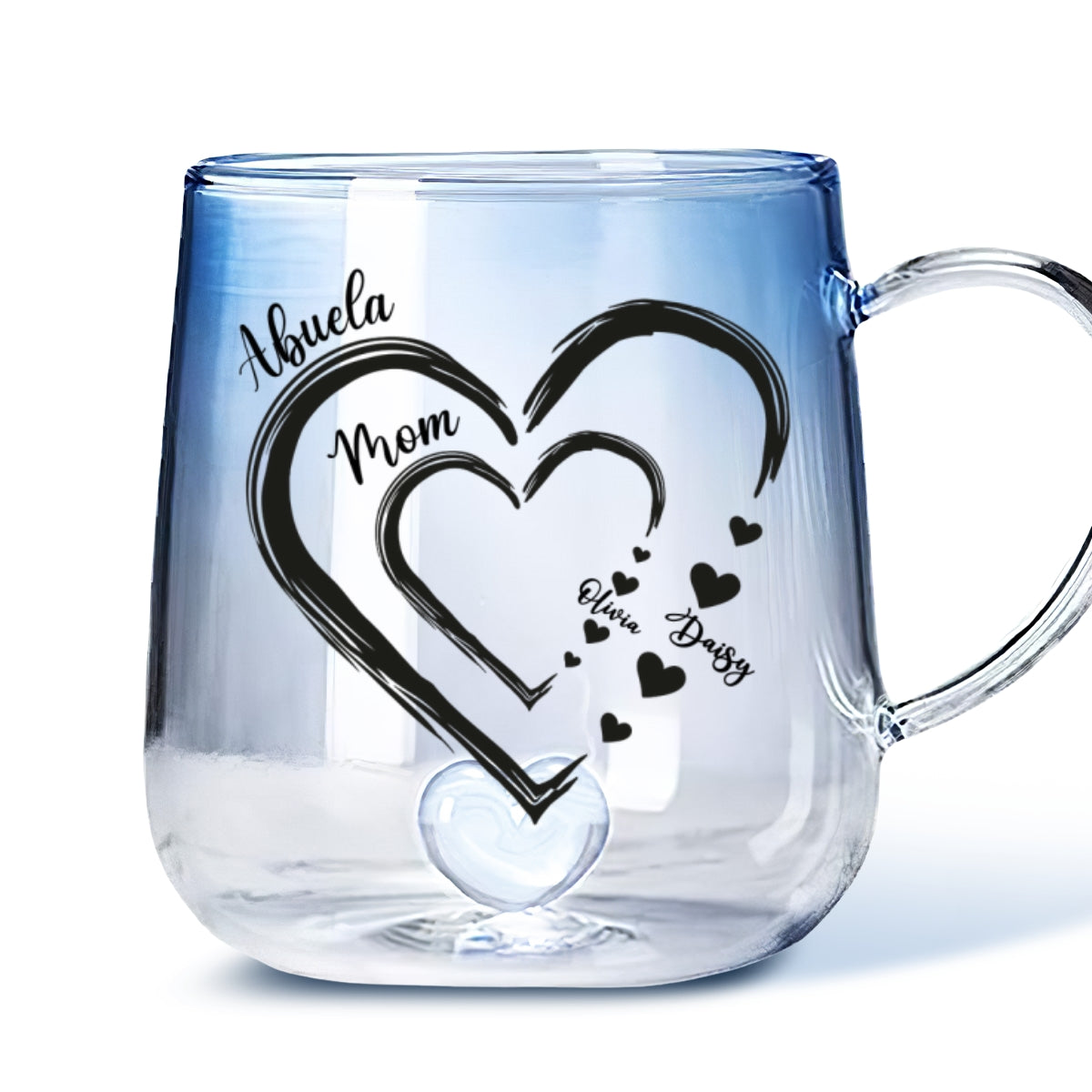 Mom Heart - Personalized Custom Blue Gradient Glass Mug