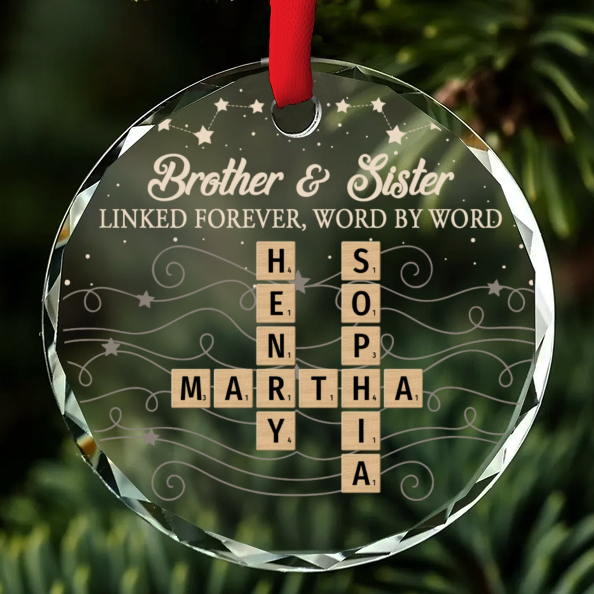 Brother And Sister Linked Forever Always - Personalized Custom Glass Ornament