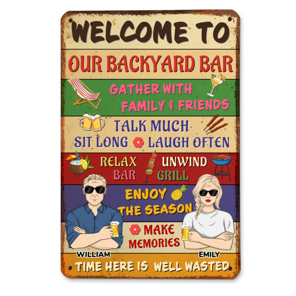 Welcome To Our Backyard Bar - Personalized Custom Metal Sign