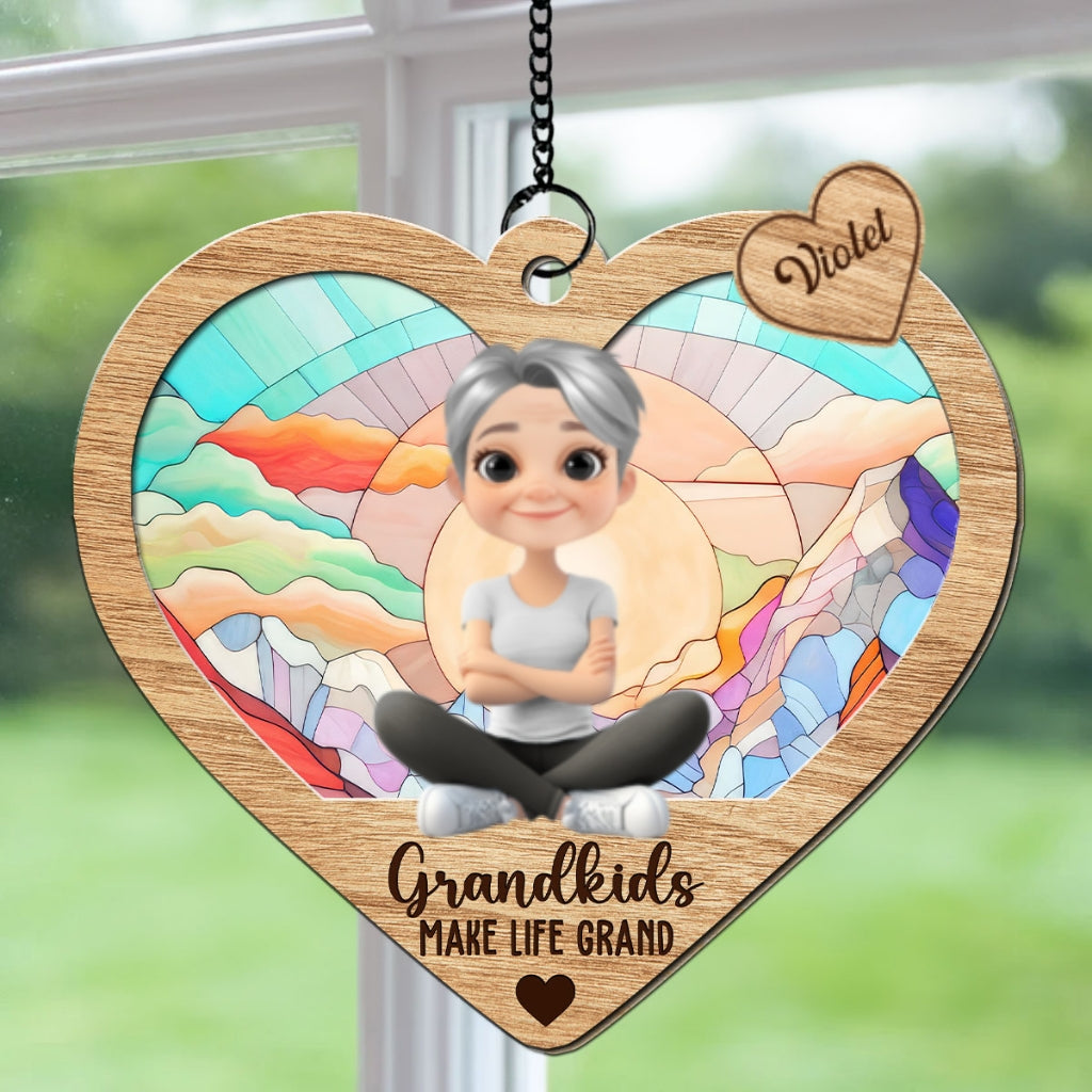 Happy Grandmother And Kids - Personalized Custom Suncatcher