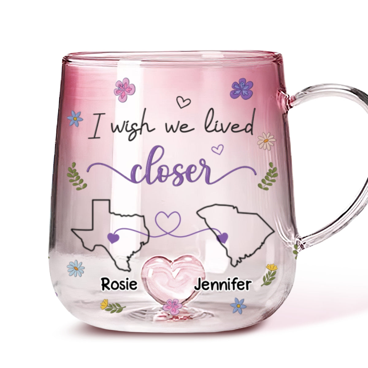 I Wish We Lived Closer Flowers Version - Personalized Custom Pink Gradient Glass Mug