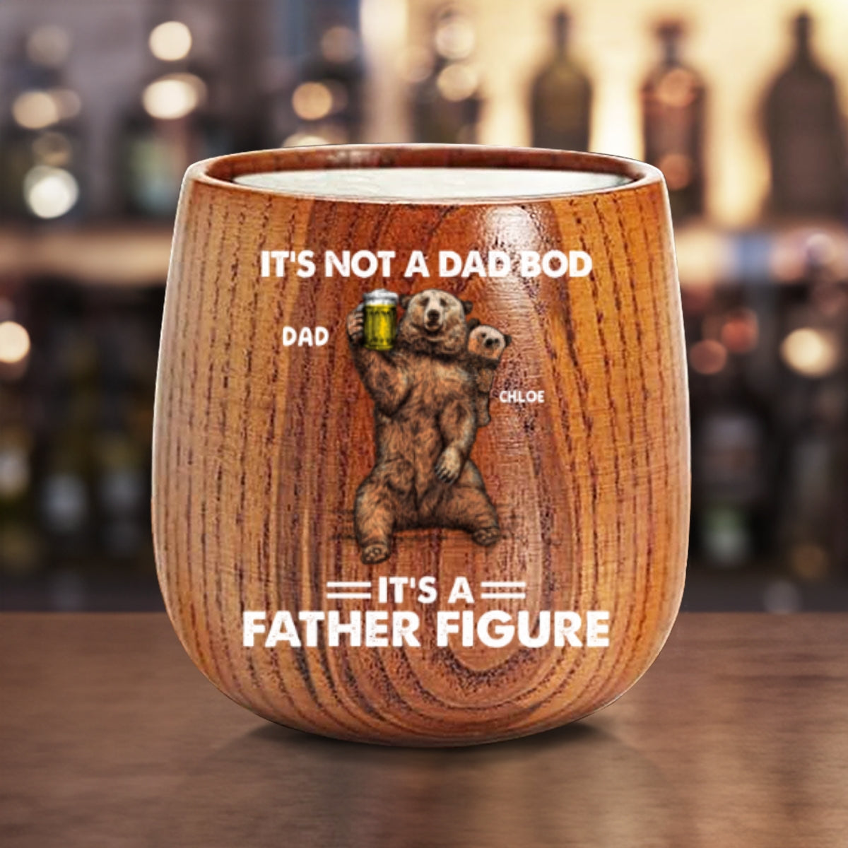 Bear Family Dad Bod - Personalized Custom Wooden Whiskey Glass