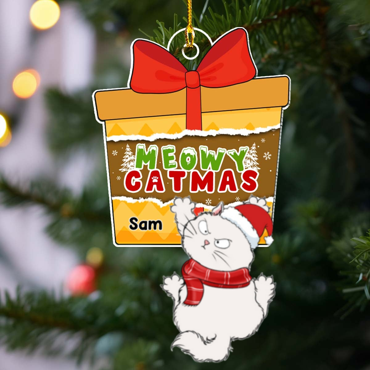 Scratching Cat Christmas - Personalized Custom Acrylic Ornament