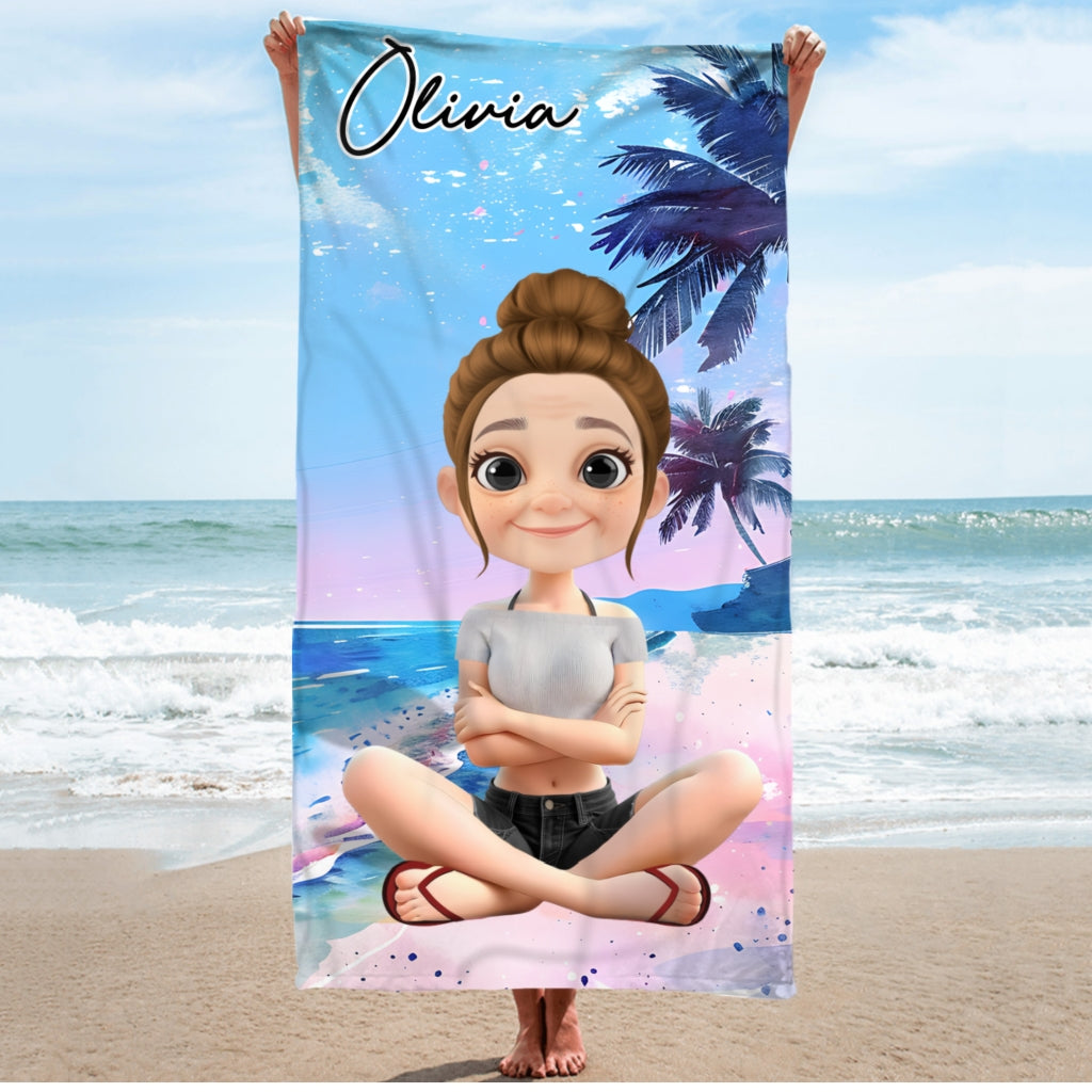 Summer Lady Cartoonize - Personalized Custom Beach Towel
