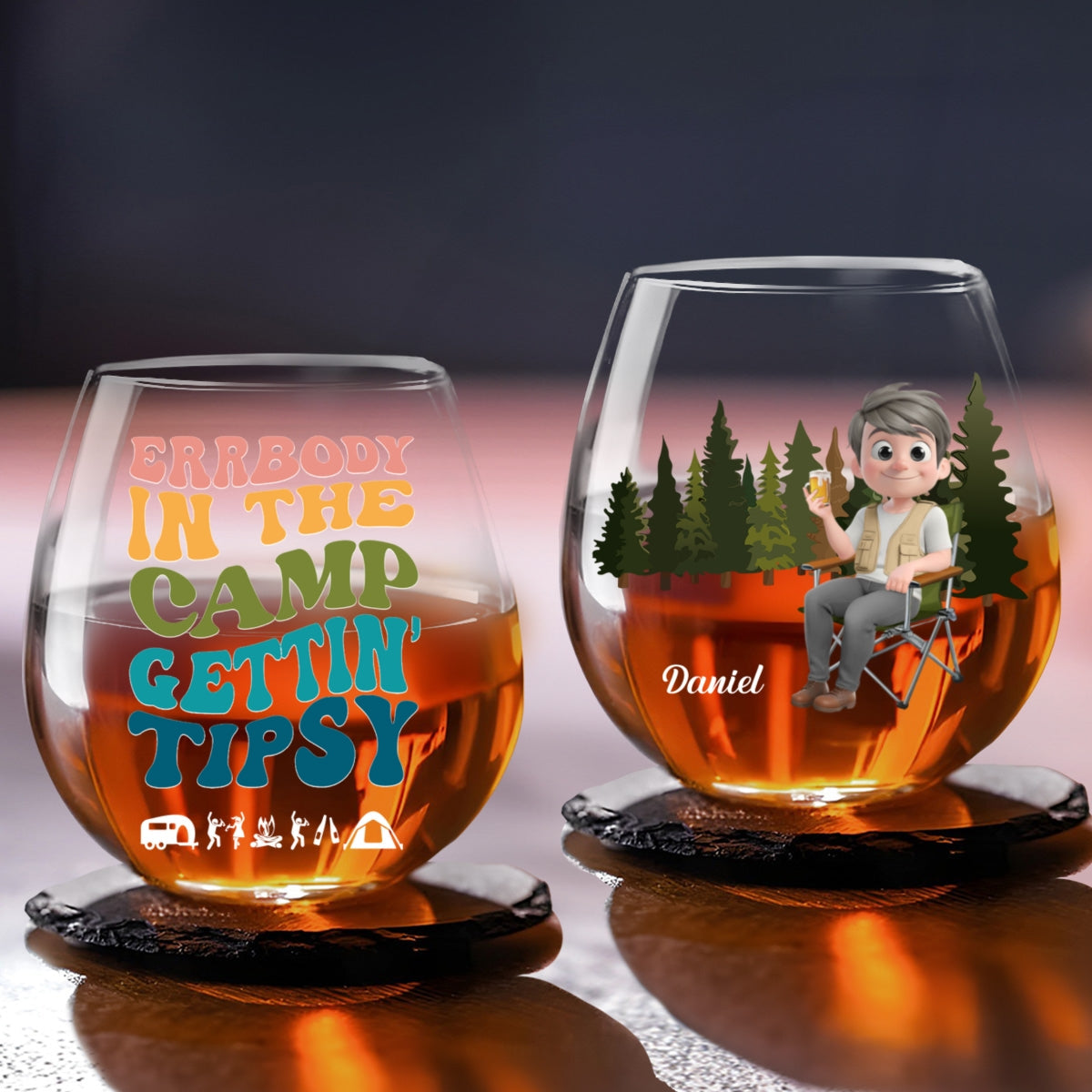 Tipsy Campers Happy Memories Made - Personalized Custom Wine Glass