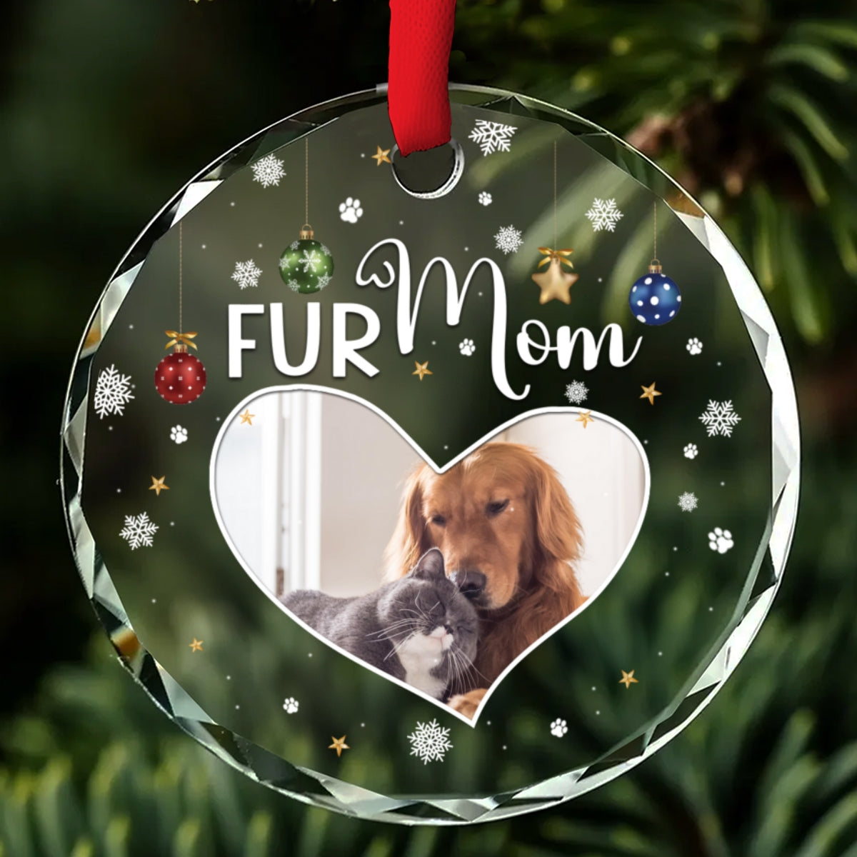 Fur Mom Photo - Personalized Custom Glass Ornament