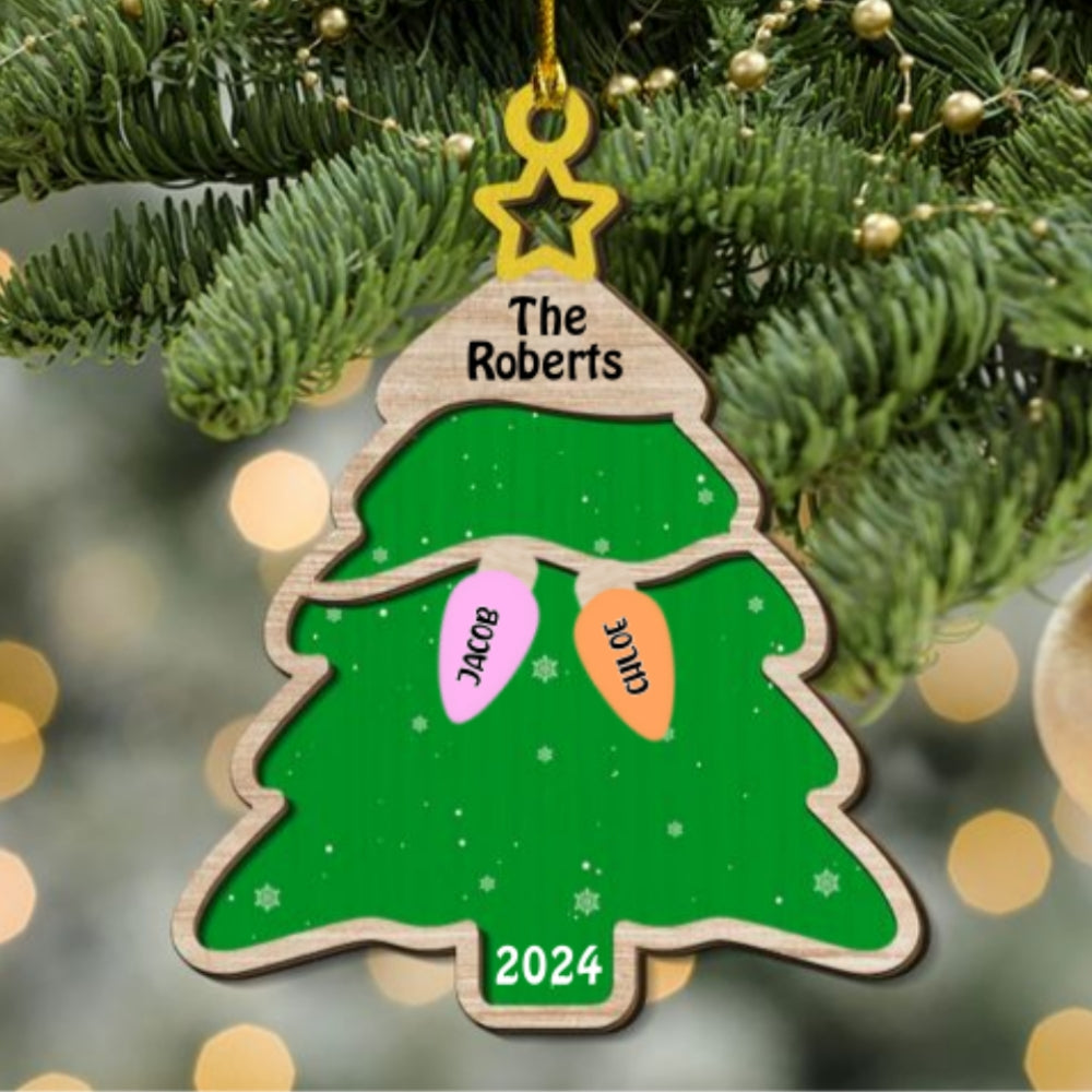 The Cutest Family Christmas Tree - Personalized Custom 2-Layered Wood Ornament